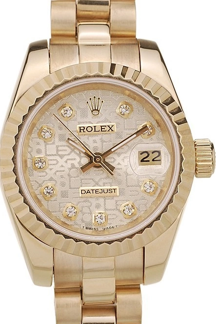 Best AAA Replica Sites Rolex Bezel Pattern Dial DateJust Ribbed Gold Gold 0630